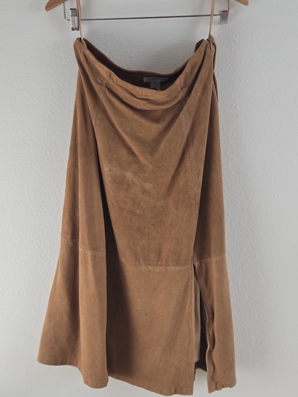 Liz Claiborne Collection Suede A-Line Skirt in Camel Brown with Side Slit